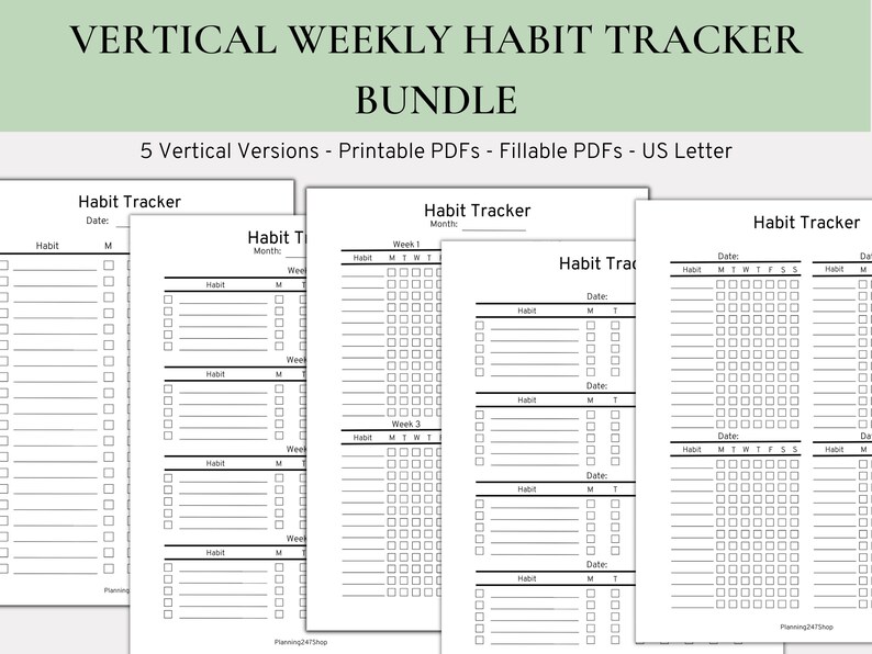 Vertical Weekly Habit Tracker Bundle Habit Tracker Printable - Etsy