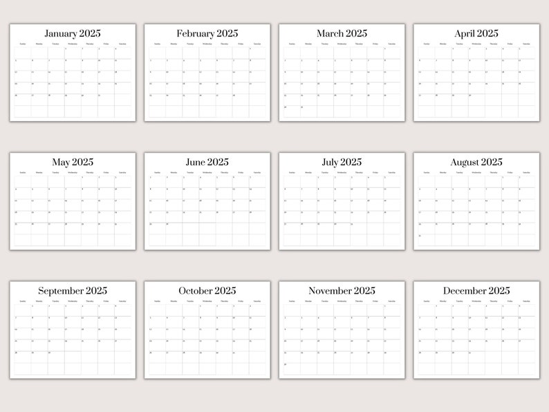2025 Blank Calendar Template Blank Calendar Printable Etsy