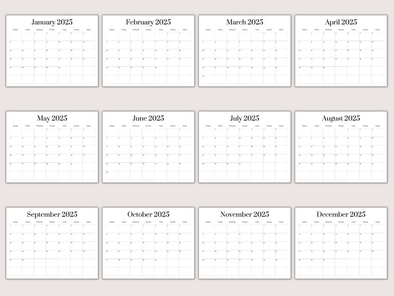 2025 Blank Calendar Template Blank Calendar Printable Etsy