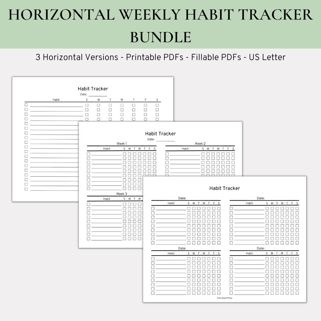 Horizontal Weekly Habit Tracker Bundle | Habit Tracker Printable ...