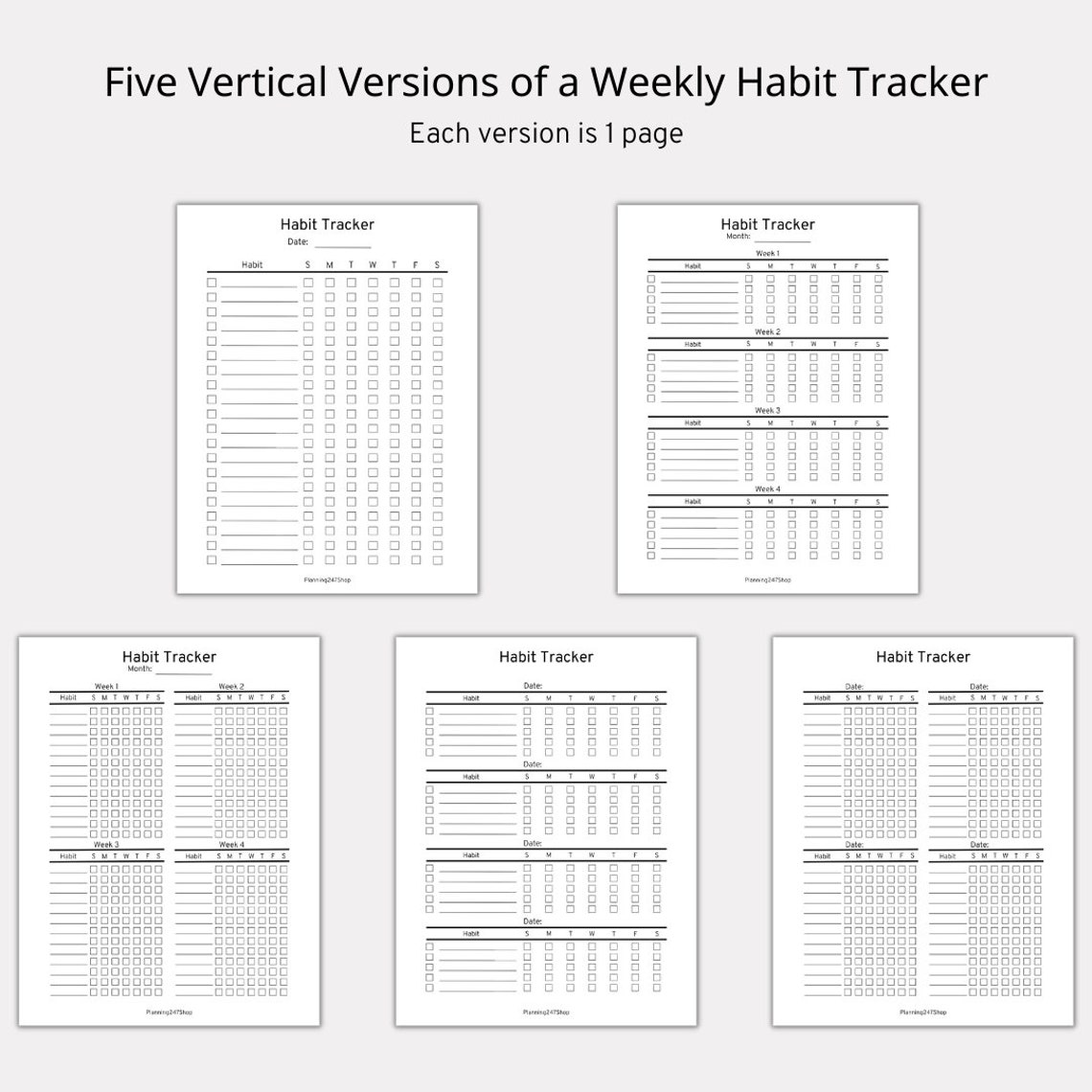 Vertical Weekly Habit Tracker Bundle Habit Tracker Printable Goal ...