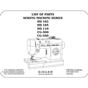 Singer HD102 - HD105 - HD110 - CG-500 - CG-550 Parts Manual English