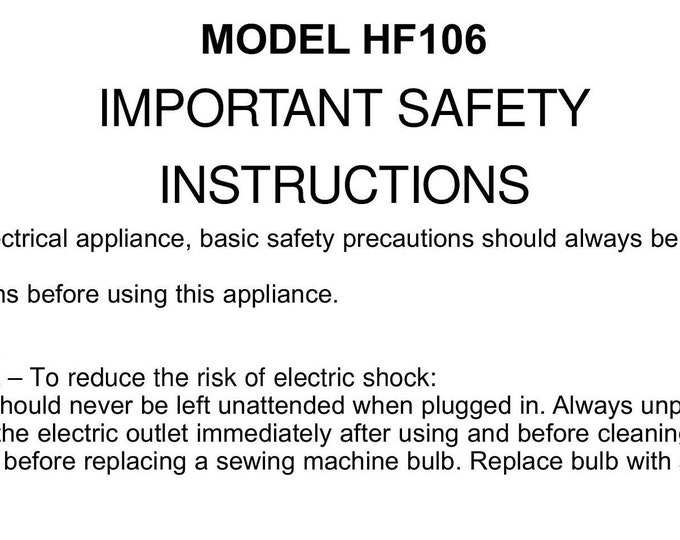 Janome HF106 Sewing Machine Instruction Manual - User Manual - Complete User Guide