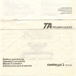 Triumph Adler Contessa2DeLuxe Typewriter Instruction Manual - User Manual - Complete User Guide