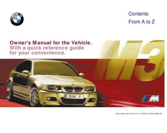 BMW 3 Series M3 E46 Coupe 2000-2006 Owners Manual - English