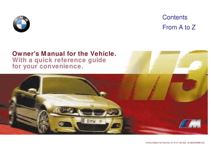 BMW 3 Series M3 E46 Coupe 2000-2006 Owners Manual - English