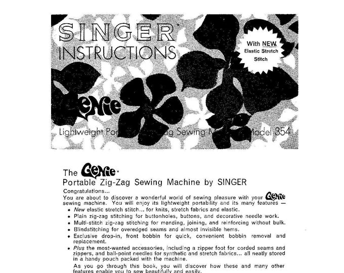 Singer 354 Starlet Genie Machine Instruction Manual - User Manual - Complete User Guide - English