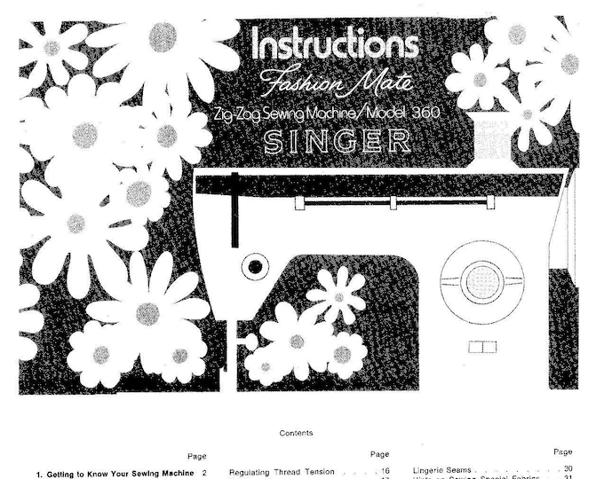 Singer 360 Fashion Mate Sewing Machine Instruction Manual - User Manual - Complete User Guide - English