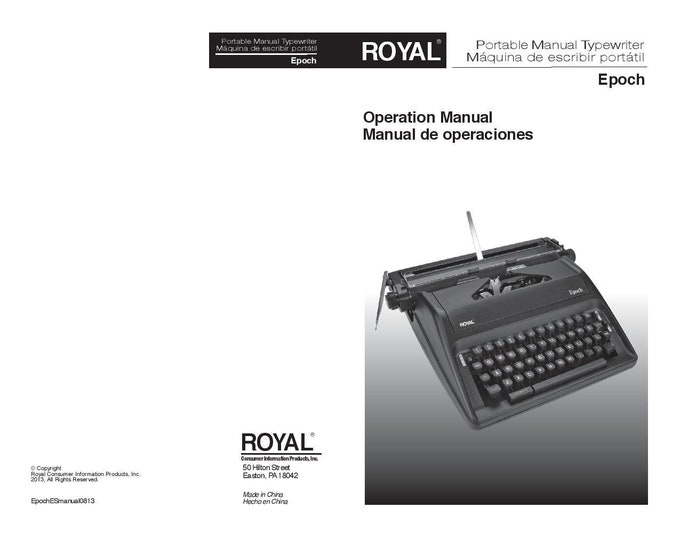 Royal Epoch Typewriter Instruction Manual - User Manual - Complete User Guide