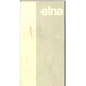 May include: A vintage, light green and white paper booklet with the word "elna" printed in black letters on the front cover.