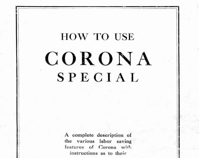 Corona Special Typewriter Instruction Manual - User Manual - Complete User Guide
