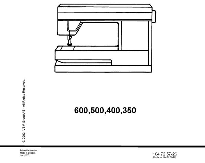 Husqvarna VIKING 350-400-500-600 Sewing Machine Service Manual - English
