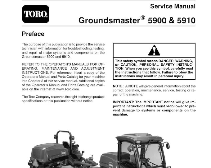 Toro Groundsmaster 5900 - 5910 Service Repair Manual - Shop Manual - Workshop Manual - Service Manual - English