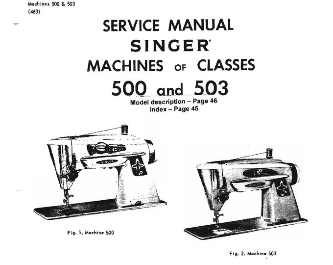 Singer 500 - 503 Sewing Machine Service Manual - Repair Manual - English