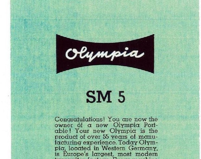 Olympia SM5 Typwriter Instruction Manual - User Manual - Complete User Guide