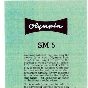 Olympia SM5 Typwriter Instruction Manual - User Manual - Complete User Guide