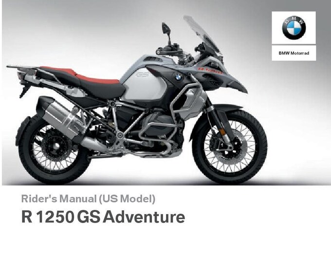 BMW R 1250 GS Adventure Usa Model 2019 Riders Manual - Owners Manual - English