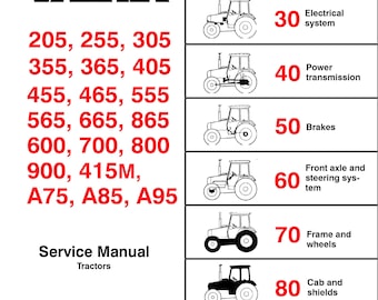Valtra 205-255-305-355-365-405-455-465-555-565-665-865-600-700-800-900-415M-A75-A85-A95 Tractor Service - Workshop Manual - English