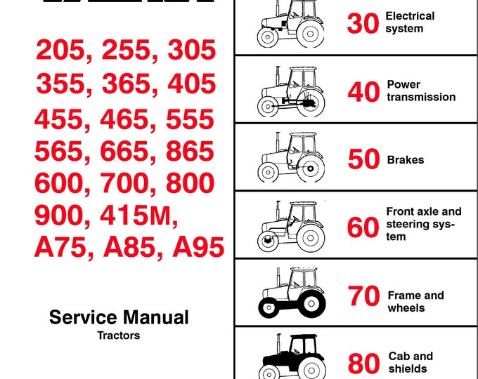 Valtra 205-255-305-355-365-405-455-465-555-565-665-865-600-700-800-900-415M-A75-A85-A95 Tractor Service - Workshop Manual - English