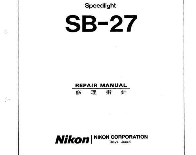 Nikon SB-27 - Service Manual - Workshop Manual -  PDF Download