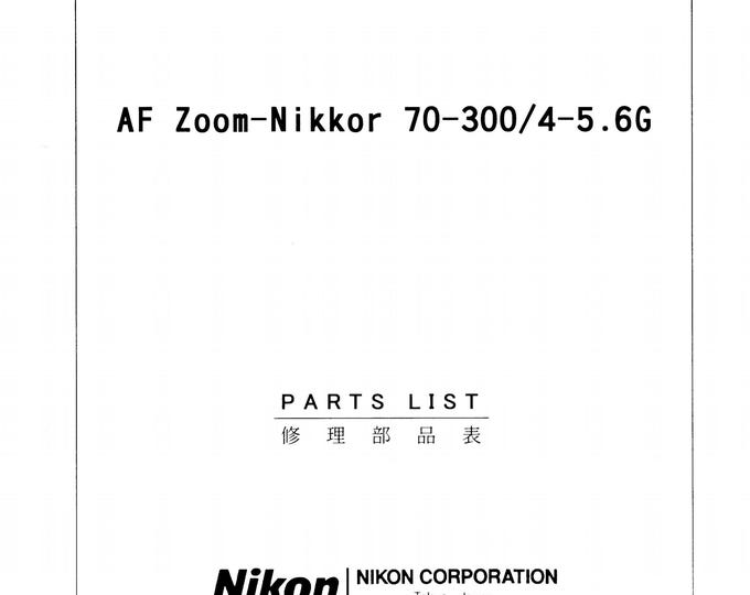 Nikon AF 70-300mm f4-5.6 G - Service Manual - Repair Manual - Workshop Manual -  PDF Download