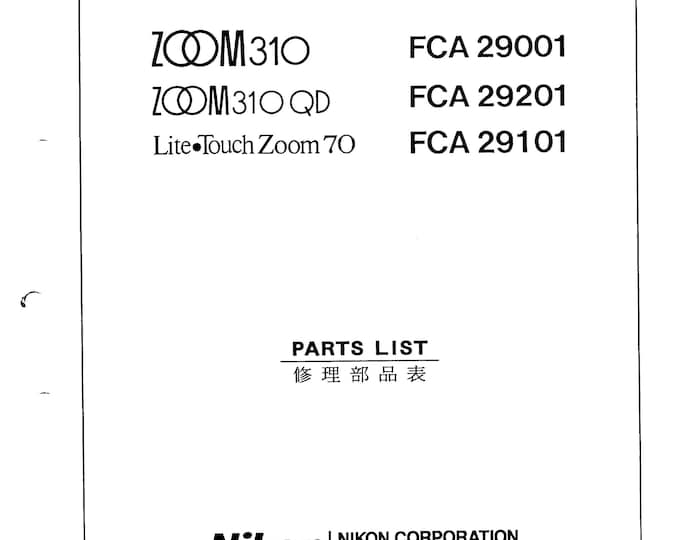 Nikon Lite Touch Zoom 70 - Zoom 310 - Service Manual - Workshop Manual -  PDF Download
