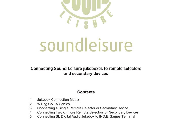 Sound Leisure-Connecting Remote Selectors and Secondary Devices - Operating Instructions - Service Manual - User Manual - Schematic -
