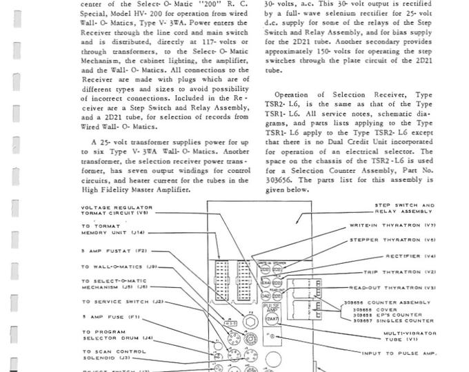 Seeburg V200 VL200 Service Manual: Operating Instructions, Wiring Diagram