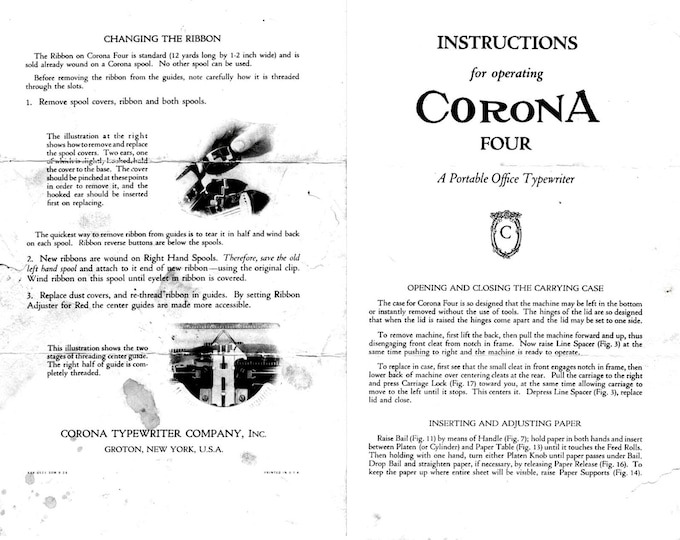 Corona Four Typewriter Instruction Manual - User Manual - Complete User Guide