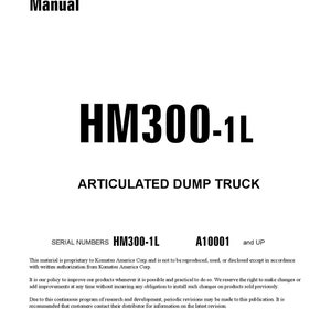 Komatsu HM300-1L knickgelenkter Muldenkipper Bedienungs und Wartungsanleitung - Englisch