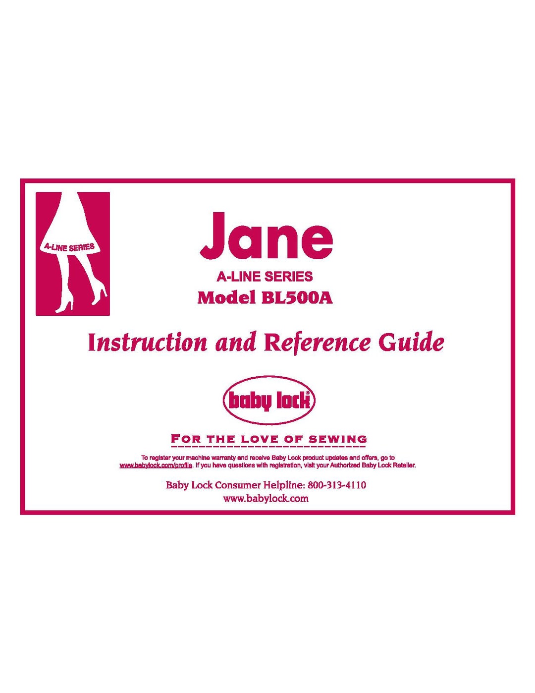Baby Lock Jane BL500A Sewing Machine Instruction Manual User Etsy