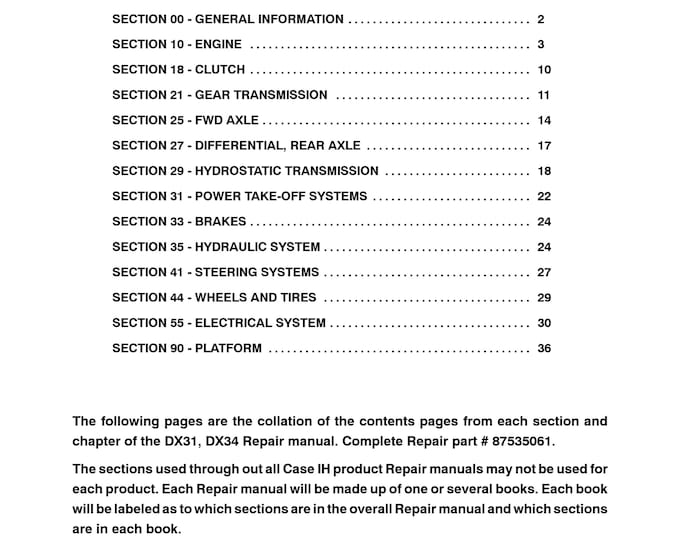 Case DX31, DX34 - Repair Manual - Service Manual (Pdf Download)