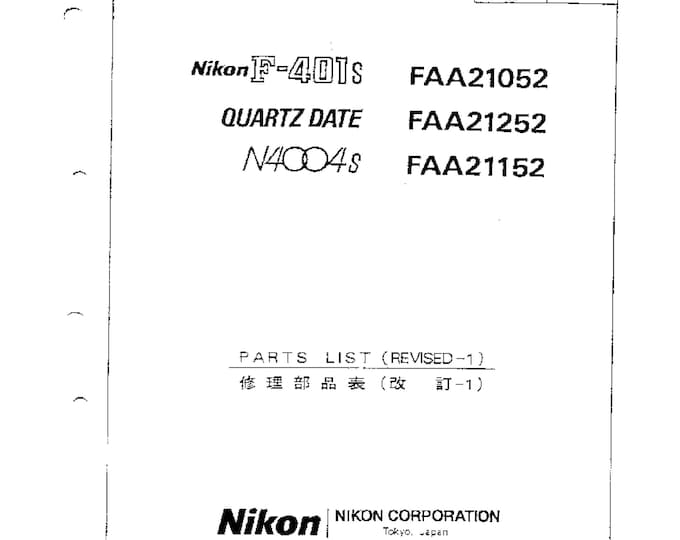 Nikon F401s Part List - Service Manual - Workshop Manual -  PDF Download