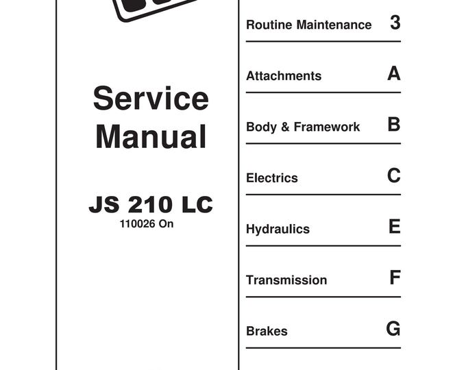 JCB JS 210 Lc - 9803-6510IND - Workshop Manual - Service Manual - Parts Manual - Owners Manual (PDF Download)