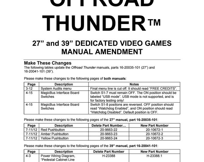 MIDWAY GAMES - Off Road Thunder - Service Manual - Parts Manual - Owner manual -  Pdf Download