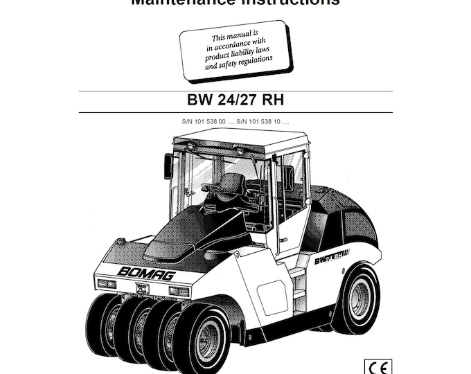 Bomag Rubber Tire Roller BW 24 RH, BW 27 Rh Operating & Maintenace Instruction 00812631 2006 -  (Pdf Download)