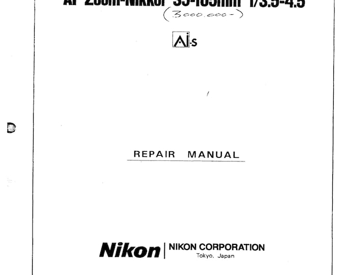 Nikon AF 35-105mm f3.5-4.5   Service Manual - Repair Manual - Workshop Manual -  PDF Download