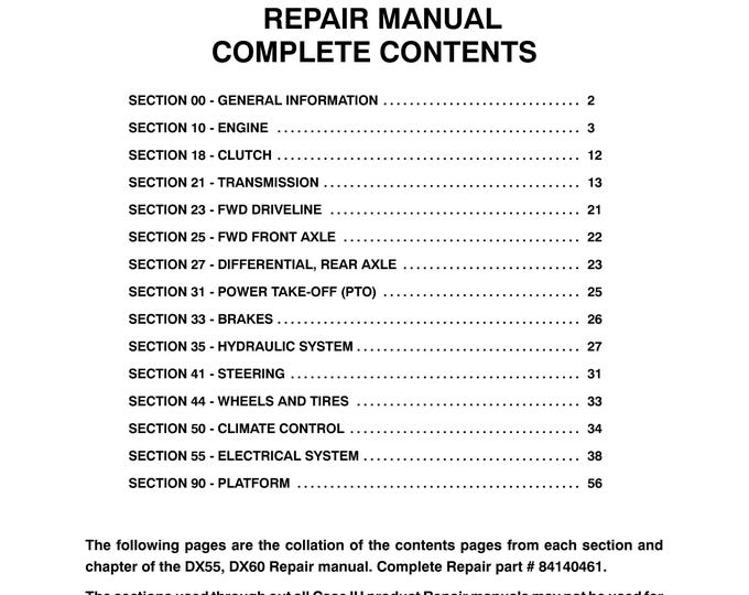 CNH DX60 REPAIR MANUAL -  Service Manual (Pdf Download)