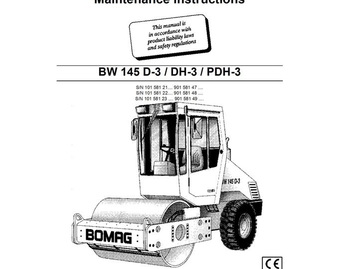 Bomag Single Drum Roller BW 145 D-3 DH-3 PDH-3 Operating Instructions 01-2004 00815708  - English  (Pdf Download)