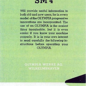 Olympia SM4 Typwriter Instruction Manual - User Manual - Complete User Guide
