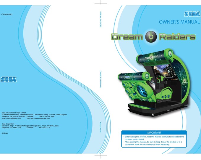 SEGA - DREAM RAIDERS - Service Manual - Parts Manual - Owner manual -  Pdf Download