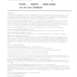 Peut inclure: Un guide de programmation en noir et blanc pour les jukeboxes NSM "ES" et "ES II". Le guide comprend des instructions pour revenir au programme normal, réinitialiser les compteurs de popularité, lire la popularité, lire les reçus de caisse et les programmes de maintenance.