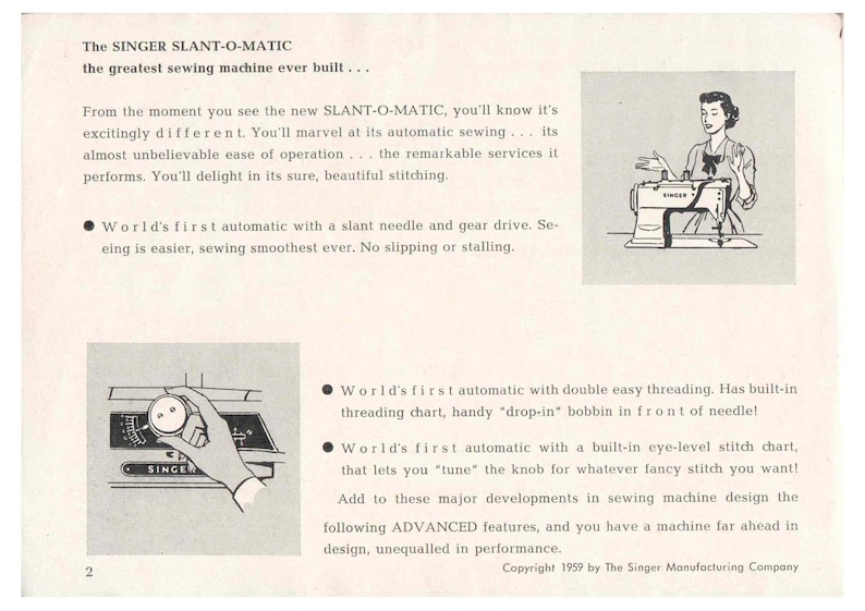 Singer 401 401A Slantomatic Sewing Machine Instruction Manual User