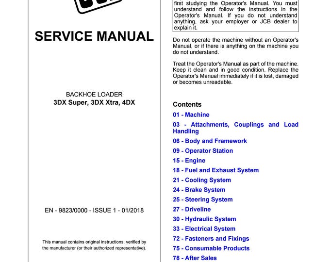 JCB Backhoe Loader 3DX Service Manual (PDF Download)