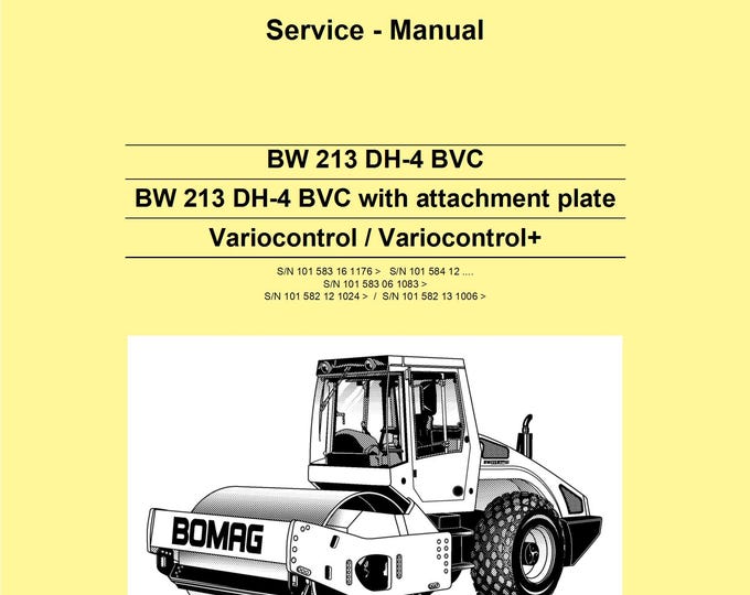Bomag BW 213 DH-4 BVC Single Drum Roller Service Manual 00891677 08.2012  - English  (Pdf Download)