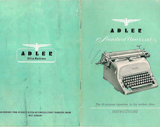 Adler standard universal Typewriter Instruction Manual - User Manual - Complete User Guide