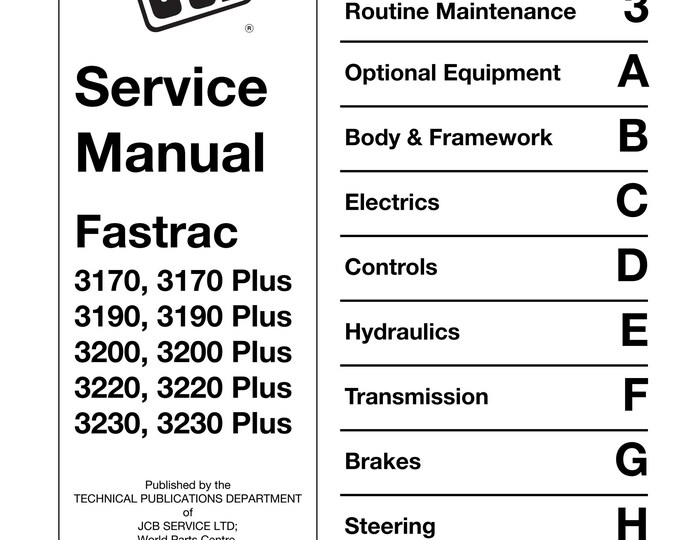JCB Fastrac  Plus - 9803-8030 - Workshop Manual - Service Manual - Parts Manual - Owners Manual (PDF Download)