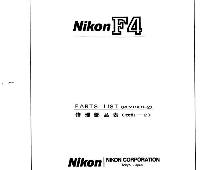 Nikon F4 Part List - Service Manual  - Workshop Manual -  PDF Download