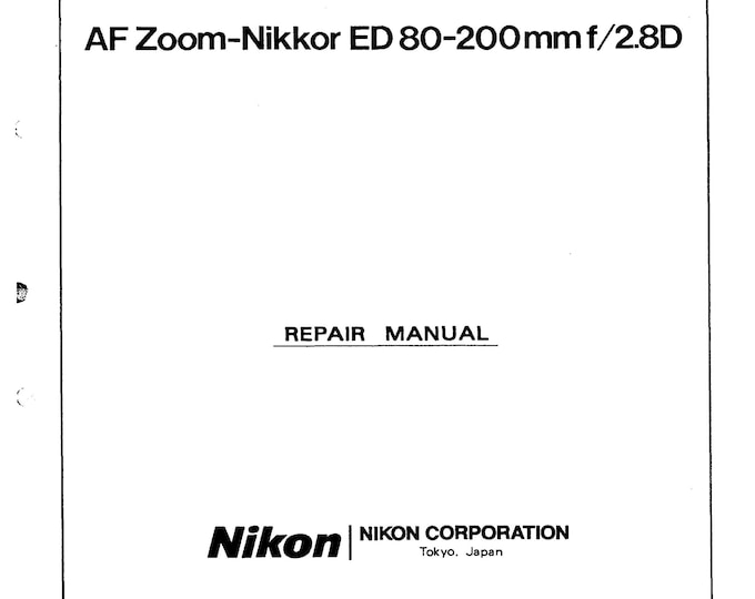 Nikon AF 80-200mm f2.8D - Service Manual - Repair Manual - Workshop Manual -  PDF Download