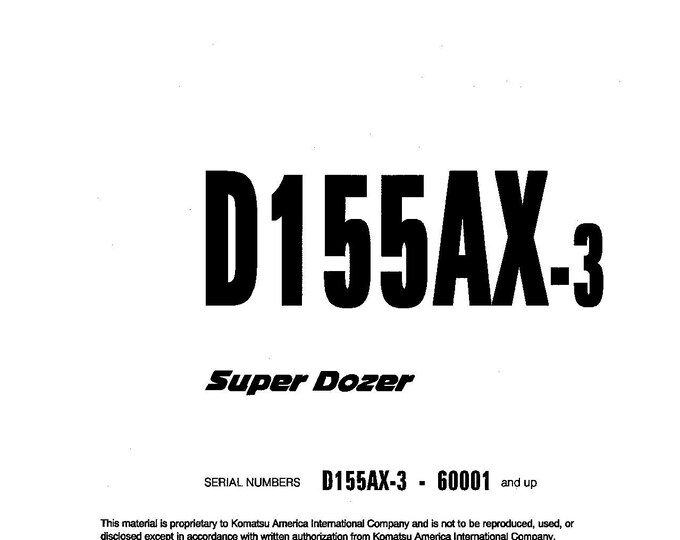 Komatsu D155AX-3 Bulldozer Shop Manual - Workshop Manual - Service Manual - English